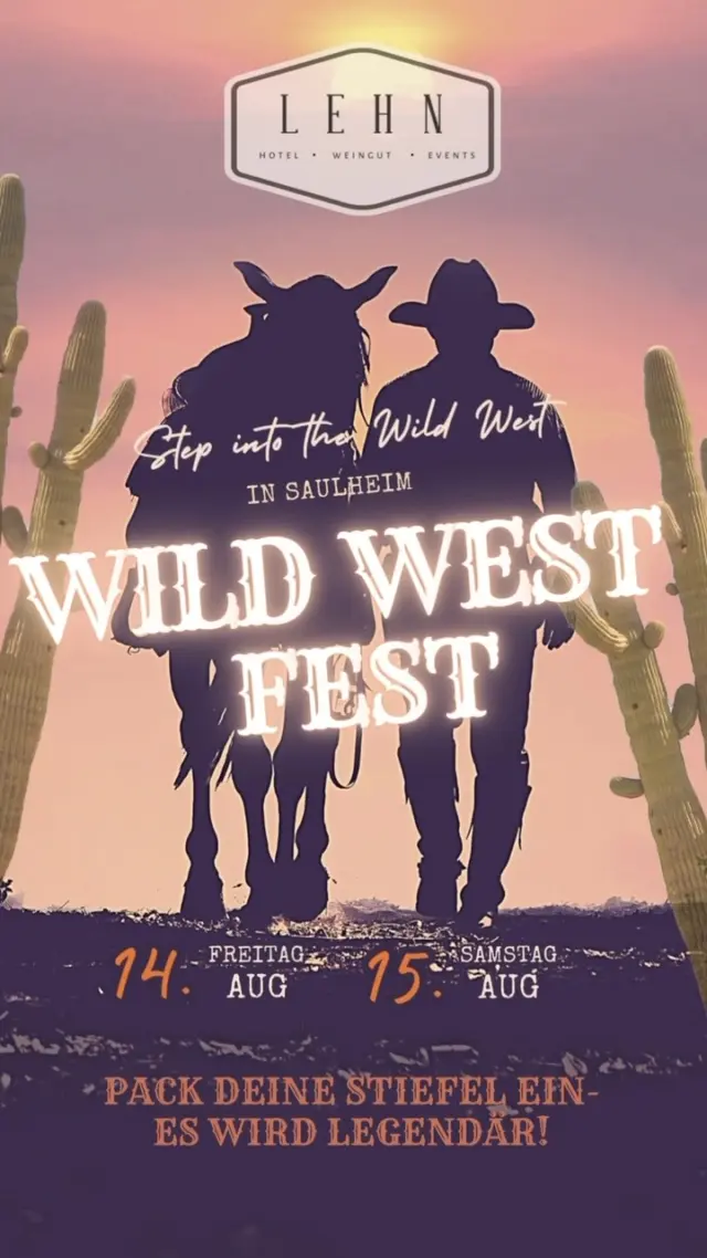 🌵 DAS WILD WEST FEST IST ZURÜCK! 🤠

Im Juni musste unser Fest aufgrund der großen Hitze leider abgesagt werden. Jetzt steht der neue Termin fest:

📅 14. & 15. August 2026
⏰ Jeweils ab 18 Uhr

Freut euch wieder auf zwei wilde Abende mit leckerem Essen, kühlen Getränken und echtem Country-Feeling!

💃 An beiden Tagen:
Line-Dance-Workshops mit @happyboots_sissi von den Sulzheimer Luckies

🎧 Freitag ab 20 Uhr:
Country Musik und moderne Klassiker mit @sassyjane_dj 

🎤 Samstag ab 20 Uhr:
Livemusik mit Louisiana on Tour

🍔 Dieses Mal neu:
Neben Schnitzeln, Wraps, Salaten und unseren klassischen Lehn Burgern gibt es dieses Mal auch eine glutenfreie Burger Alternative.

Also schnappt euch eure Freunde, zieht eure Boots an und erlebt mit uns zwei unvergessliche Abende unter freiem Himmel.

Es wird legendär. 🌵🤎

**Eintritt frei!**

#saulheim #wildwestfest #countryevent #linedance